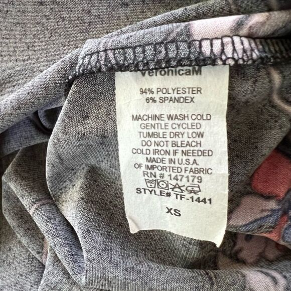 Veronica M Black Red Purple Floral Ruffle Asymmetrical One Long Sleeve Top XS - Picture 10 of 10